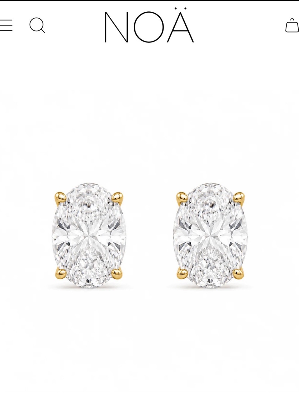 Noä Gold Plated Oval Faux Diamond Stud Earrings - 3 Carats - NWT
